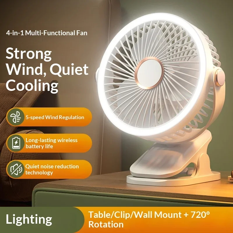 Oscillating Fan Clip - 3-in-1 Clip/Wall/Stand Fan, 5 Speeds, 720°